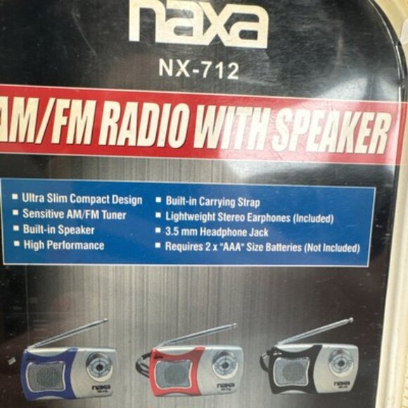 Naxa NR-712 AM FM radio built in speaker & carrying strap, Sealed, Red - Picture 5 of 5